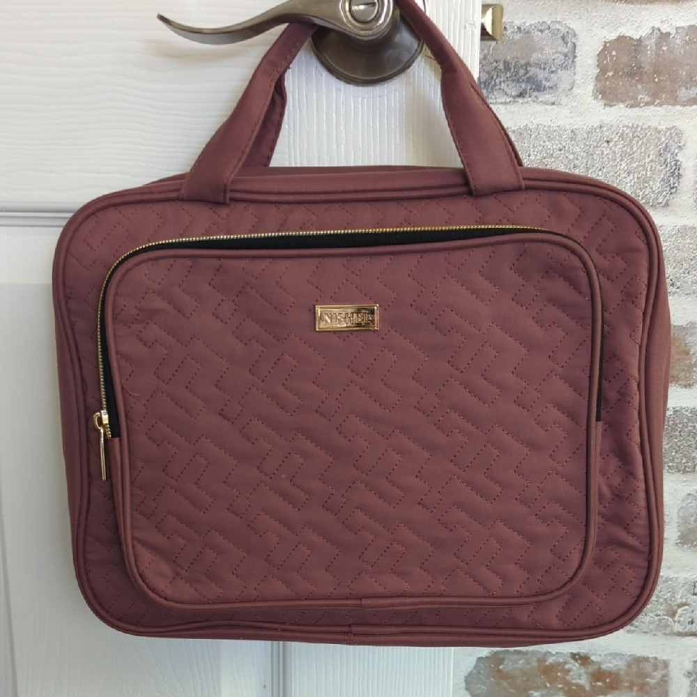 Very Spacious Quilted Toiletry Bag with Gold Accents